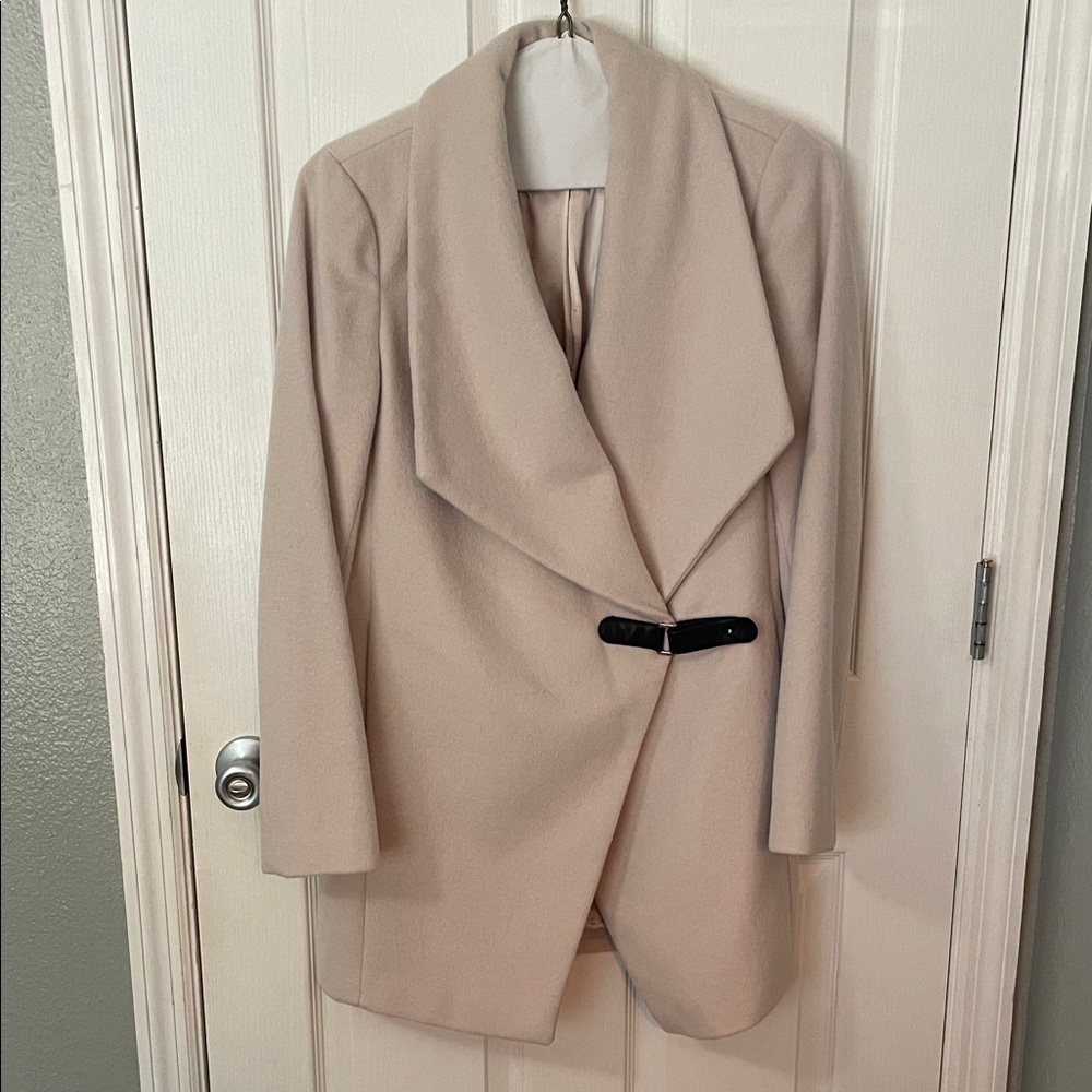 Calvin Klein Cream Pea Coat with Black Accent